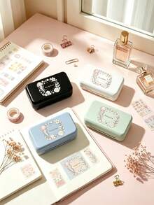 Cute Jellyfish Shell Print Mini Jewelry Storage Box, Comes With 2pcs Anti-Oxidation Storage Bags, Fashionable Small Accessories Organizer Box, Portable Travel Jewelry Box, Compartment Storage For Earrings, Rings, Necklaces, Suitable For Outings, Dorms, Makeup Vanity, Christmas Gift, Empty Box Only - Multicolor - View 6