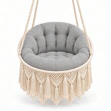 55 X 140 Cm Macrame Hanging Chair Cushion Set, 8 Cm Thick Polyester Seat And Backrest Pads For Swing Chairs - Grey - View 2