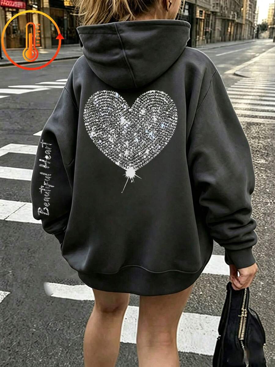 Tween Girl Fun Graphic Print Pullover Sweatshirt, Warm And Comfortable Thermal-Lined Pullover Sweatshirt For Autumn/Winter - Dark Grey - View 1
