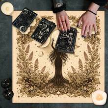 1pc Triple Moon Goddess Tarot Cloth, Vintage Floral Witch Altar Tablecloth, Wicca Divination Card Mat For Tarot Reading Home Decor - Multicolor - View 7