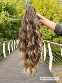 HEYPINK Ombre Colored Claw Ponytail Extension Hair Accessory 24 Inches Long Natural Water Wave Heat-Resistant Fiber Synthetic Ponytail Wig, Suitable For Women's Daily Use - Black Brown - View 5