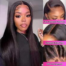 13*4 Lace Front Human Hair Wig, 26 Inch Straight Human Hair Lace Front Wig For Women, 180% Density Natural Black Color, HD Transparent Lace Closure Human Hair Wig - Natural Black - View 6