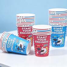 10/25pcs Racing Theme Disposable Paper Cups, Start Your Engines Racing Flag Print Party Cups, Suitable For Boys Birthday Party, Racing Theme Party Decoration, Party Drinkware Supplies - Multicolor - View 1