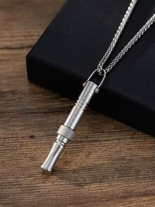 Street Minimalist Style Stainless Steel Whistle Pendant Necklace With Matte Ring Decor For Men Daily Wear & Gift - Silver - View 5
