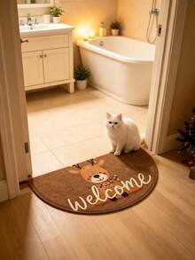 1pc Semi-Circular Christmas Reindeer Welcome Doormat, Cute Cartoon Half Moon Entrance Mat, Anti-Slip Stain-Resistant Christmas Decor Rug, Washable, Decorative Carpet, Bedroom Decor, Small Rug, Carpet, Home Decor, Living Room Rug, Living Room Small Rug, Bedroom Carpet, Living Room Home Decor, Outdoor Rug, Washable Carpet - Multicolor - View 3