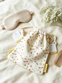 Cream Canvas Floral Dot Drawstring Makeup Bag Portable Handheld Travel Cosmetic Storage Pouch Gift L'Occitane Drawstring Bag - White + Yellow + Red - View 2