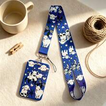 1 Piece Cute Cartoon Lamb Print Lanyard ID Card Holder, Blue Sheep Badge Cover, Neck Strap For Student Office Work, Lovely Gift - Multicolor - View 13