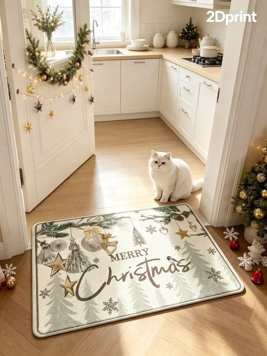 1pc 2D Printed Christmas Letter Doormat, Doormat, Small Rug, Welcome Mat, Carpet, Floor Mat, Outdoor Doormat, Kitchen Rug, Home Decor, Front Door Mat, Area Rug, Outdoor Mat, Home Decor, Area Carpet, Garden Rug, Washable Carpet - Multicolor - View 1