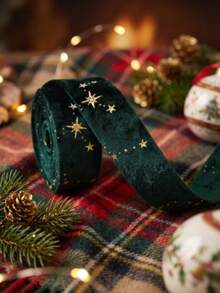 Star Print Plush Ribbon Roll, Multi-Color Fabric Ribbon, Suitable For Christmas Gift Wrapping And DIY Crafts, Perfect For Collectible Display And Storage, Ideal For Plush Doll Collection, Perfect For Wreath, Bow Making And Holiday Decoration Styling - Multicolor - View 5
