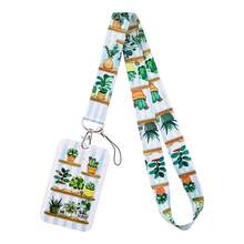 1 Piece Cute Potted Plant Print ID Badge Holder With Lanyard, Cartoon Cactus Card Holder For Work Student School Office, Lovely Gift - Multicolor - View 13