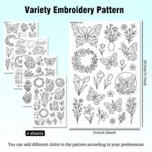 DIY Embroidery Stabilizer, A4 Size Self-Adhesive Water Soluble Non-Woven Auxiliary , Butterflies And Flowers Design, For Beginner's To Use In Embroidery Projects - 21x29.7cm/8.26x11.7in - View 3