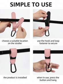 2pcs Stroller Hooks, Backpack Storage Bag Hooks, Car, Universal Stroller Hooks - Pink - View 5