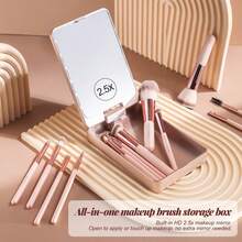 BS-MALL 2.5X Magnifying Mirror Storage Box Travel Makeup Brush Set Portable Mini Convenient Storage No Scratch No Shedding Set Includes Foundation Brush Blush Brush Eyeshadow Brush Gift For Girlfriend - Silver - View 4