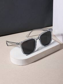 1 PC Men's Square Fashion Glasses Lightweight Solid Color PC Frame Gray Lens Casual Versatile For Street Outdoor Daily Occasions With Glasses Box - Multicolor - View 7