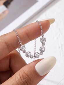 1pc Moissanite Necklace, Unique Hexagonal Star Orbit Pendant Necklace, Suitable For Women's Daily Wear And Gifting - Hexagonal Diamond Moissanite Necklace - View 5