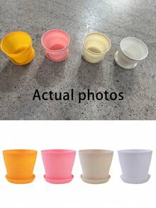 20/2pcs Colorful Mini Plastic Succulent Planters With Drainage Holes And Trays, Portable Lightweight Small Flower Pots, Indoor/Outdoor Nursery Containers, Space-Saving Home Garden Decor, Practical Gardening Gift - Multicolor - View 11