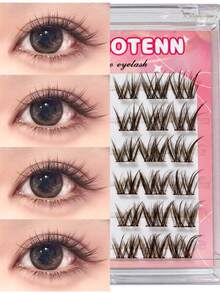 36pcs Brown Natural Cat Eye Cluster False Eyelashes, Self-Adhesive Single Lash Without Glue, Glue-Free Bright Cluster Eyelashes, Suitable For Daily Makeup - View 4