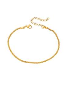1pc Gold Stainless Steel Shiny Chain Bracelet, Delicate Thin Adjustable Bracelet, Women's Minimalist Daily Wear Jewelry - Multicolor - View 2