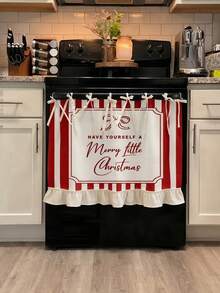 2D Flat, 2D Red And White Striped Ruffled Multi-Functional Decorative Curtain, Suitable Kitchen Skirt, Oven Cover, Washing, Dishwasher, Bathroom Window Decoration, And Kitchen, Halloween Kitchen Apron,Christmas Kitchen Apron - Multicolor - View 13