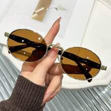 1 Pair Fashionable Small Frame Glasses Vintage Street Style For Women, Suitable For Autumn/Winter Outings, Travel, Beach, Music Festivals And Daily Wear - Gold - View 10