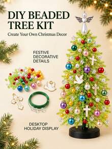 1pc DIY Beaded Christmas Tree Craft Kit+Tools, Colorful Bead And Ornament Components For Handmade Tabletop Holiday DisplayChristmas Decor,Christmas Home Decor,Room Decor, Festive Party Decoration, Seasonal Craft Project, Gift And Winter Home Display - DIY Christmas Tree Kit - View 5