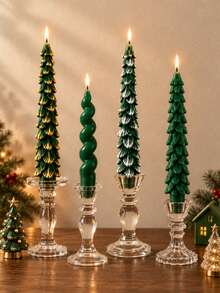 Set Lilin Berbentuk Pohon Natal, Lilin Kerucut Berbentuk Pohon Hijau, Lilin Pilar Berpilin, Lilin Dekoratif Lilin Kedelai, Cocok untuk Dekorasi Rumah Natal, Dekorasi Meja, Pengaturan Pesta Liburan, Pemberian Hadiah - hijau - View 1