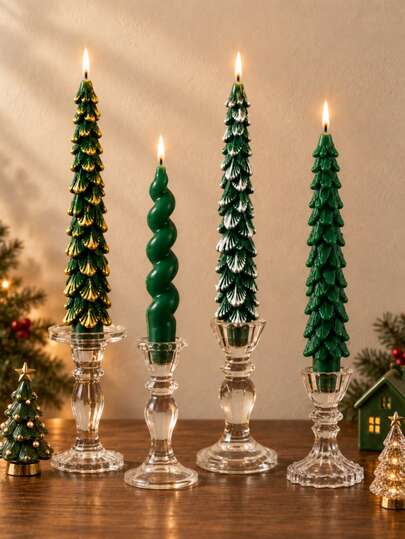 Juego de velas con forma de árbol de Navidad, velas cónicas con forma de árbol verde, velas de pilar retorcidas, velas decorativas de cera de soja, adecuadas para decoración navideña del hogar, decoración de mesa, arreglo de fiesta de vacaciones, regalo