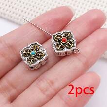 2pcs Carved Alloy Beads Dual Color Inlaid Gemstone Round Square Barrel Beads For DIY Handmade Mala Bracelet Necklace Craft Supplies - Multicolor - View 11