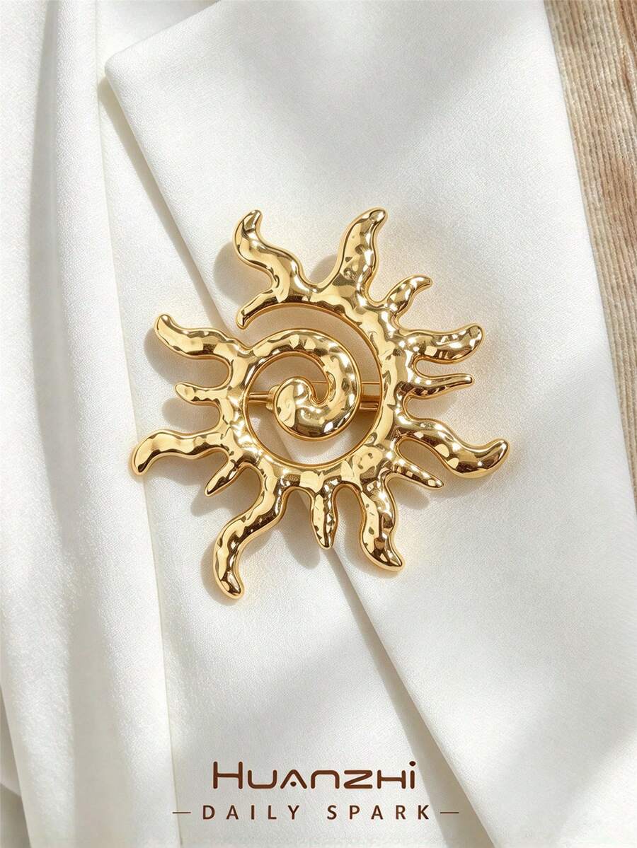 1件復古金色螺旋太陽胸針,個性化時尚女款胸針別針,大衣與西裝配件 - 彩色 - 查看 1