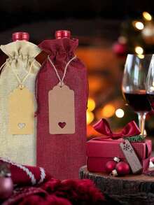 Cinch Top Wine Bottle Bags - Reusable Gift Bags For Birthday Parties, Weddings, Christmas And New Year Decorations, Bag Set With Labels - Multicolor - View 2