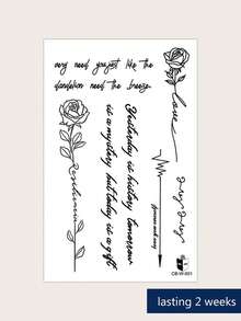 1pc Herbal Juice Semi-Permanent Magic Tattoo Sticker, Minimalist Floral & English Short Phrase Design, Long-Lasting 14 Days, Non-Fading, Non-Reflective, Temporary Tattoo Sticker For Arm, Shoulder, Neck, Collarbone And Body - Blue - View 5