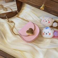 Vintage Litchi Texture Mini Saddle Bag, Heart Metal Lock Chain Crossbody Bag, Versatile Coin Purse For Girls - A - View 7