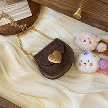Vintage Litchi Texture Mini Saddle Bag, Heart Metal Lock Chain Crossbody Bag, Versatile Coin Purse For Girls - A - View 9