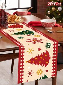 1件裝紅綠聖誕樹與雪花圖案聖誕桌巾，180*35cm 聚酯纖維聖誕桌布，桌布，聖誕快樂，聖誕裝飾，聖誕裝飾，聖誕裝飾，聖誕餐桌裝飾，廚房餐桌裝飾，節日派對裝飾，冬季家居裝飾，室內外通用 - 彩色 - 查看 9
