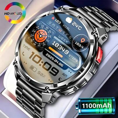 KENPANG Hardcore Men's Smartwatch, 1100mAh Long Battery Life, Built-In LED Flashlight, Precise Compass, 100+ Advanced Sports Modes, 24/7 Health Monitoring, Bluetooth HD Calling, Message Notifications, 1.7-Inch HD Screen, IP68 Deep Waterproof, Men's Fitness Tracker, Ideal For Outdoor Sports, Compatible With IOS And Android