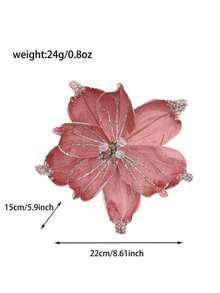 1Pc Glitter Velvet Artificial Christmas Poinsettia Flowers,Beaded Fabric Floral Picks,Decorative Flower Stems For Christmas Tree,Table Centerpiece - Multicolor - View 17