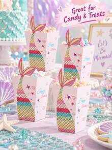 12pcs Pink Mermaid Tail Candy Baking Packaging Boxes, Reusable Gift Boxes, Suitable For Birthday Party And Wedding Banquet Packaging - Multicolor - View 3