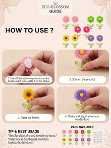 5Pcs Christmas Gift Spring Wobble Daisy Sunflower Car Dashboard Ornament, Cute Colorful Shaking Head Flower Decor, Adhesive Swing Flower For Car Interior, Desk, Monitor, Home Office Decor, Holiday Gift For Car Lovers - Multicolor - View 8