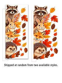 Autumn Forest Small Animal Vertical Wall Decor Stickers, Raccoon Rabbit Fox Hedgehog Autumn Leaves Pine Cone Creative Fun Patterns, Easy To Apply And Remove High-Quality Glue-Free Film, Fall Autumn Atmosphere Decorative Stickers, Can Beautify Walls, Kitchen, Bathroom, Floor-To-Ceiling Windows, Freely Unleash Your Imagination To Create A Healing Autumn Home Space - Multicolor - View 7