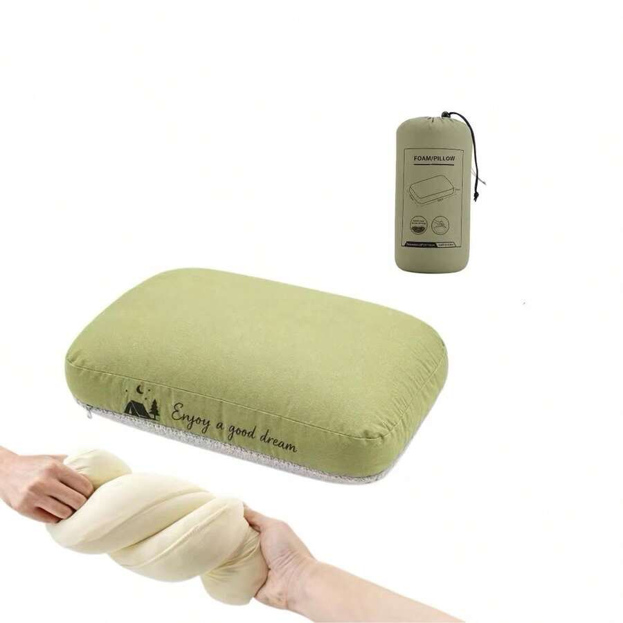 Camping Memory Foam Pillow - Ultra-Light Travel Pillow With Storage Bag, Suitable For Outdoor Camping, Sports, Hiking - Green - View 1