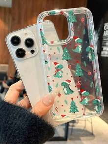 1 buah Casing Ponsel TPU Transparan Motif Dinosaurus Hijau dengan Topi Santa dan Pohon Natal, Kompatibel dengan iPhone 18 Pro Max 17 Pro Max 16 Pro Max 15 Pro Max 14 Pro Max & 11/12/13/14/15/16/17/18 Pro/Plus - MultiWarna - View 2