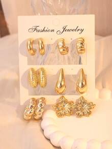 2-12pcs/Set, Multi-Style Personalized Gold Multi-Element Earring Set, Suitable For Daily Wear, Party, Gift - Gold - View 2