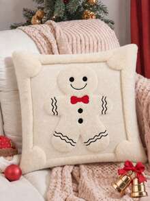 Christmas Pillowcase, Cute Snowman Beige Soft Plush Farmhouse Style Decorative Cushion Cover, Suitable For Sofa, Christmas Home Decor - Beige - View 2