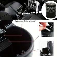 1pc Shiny Diamond Car Ashtray, Charming Sparkling Crystal Car Ashtray With Lid - Portable Office And Home Car Ashtray - Durable ABS Material, Decorated With Shiny Rhinestones, Creative Fashionable Women's Design - A - View 7