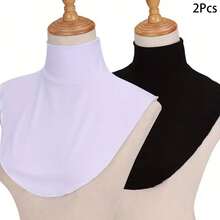 Awegeo 2Pcs Women's Detachable High Neck Fake Collar - Solid Color Striped Knit Layering Piece, Suitable For Sweaters And Hoodies, All-Season Adjustable Neckline Decorative Accessory - 2Pcs - Black + White - View 7