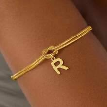 1pc Minimalist Niche Gold Knotted Double Layer A-Z Letter Pendant Bracelet For Women, Suitable For Delicate Daily Wear And Gift Giving - Multicolor - View 11