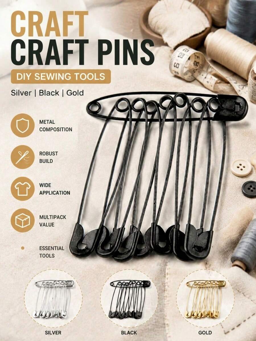 100pcs Safety Pins DIY Sewing Tools Silver Black Gold Metal Pins Small Brooches Clothing Accessories - Pin - View 1