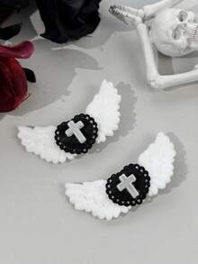 2pcs Anime Cosplay Party Plush Angel Wings Heart Cross Hair Clips Sweet Cool Lolita Style Side Clips - Multicolor - View 11