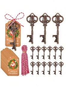 3/5/10pcs Santa Claus Themed Key Bottle Opener, Christmas Tree Party Decoration Gift, Santa Claus Key Party Favor, With Card And Rope, Suitable For Party And Holiday Gift, Christmas Tree Hanging Decoration Set, Christmas Decoration And Stocking Filler, Creative Christmas Gift, Christmas Gift Box - Multicolor - View 2