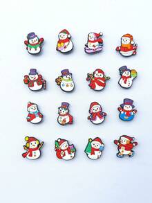 16pcs Assorted Christmas Snowman Series DIY Fashion Sandals Charms, Detachable Clog Shoe Charms, Suitable As Christmas Party Gifts - Multicolor - View 7